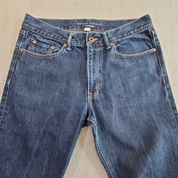 Banana Republic Jeans Men's 33 x 32 Straight Leg Indigo Blue Denim Relaxed EUC - Picture 8 of 15
